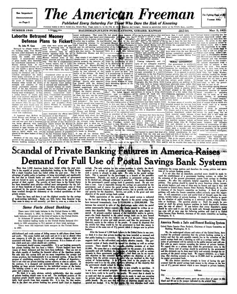 (image for) The American Freeman, Number 1848, May 2, 1931 - Click Image to Close